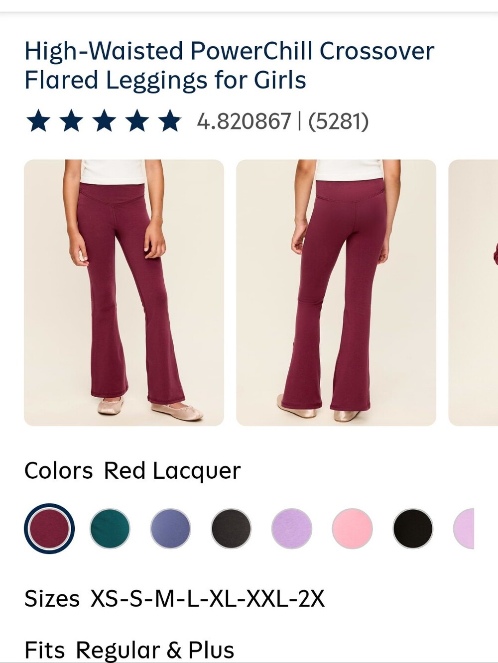 Girls High-Waisted PowerChill Crossover Flared Leggings - Red Lacquer